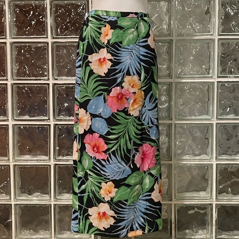 Emma James Floral Tropical A Line Vintage Maxi Skirt Plus Size 18 W Polyester